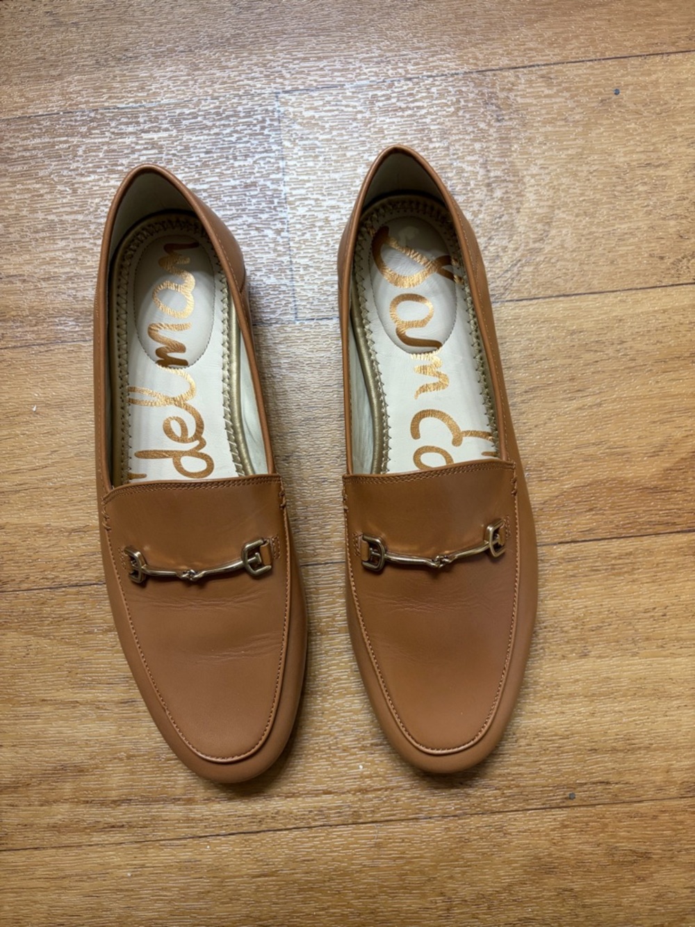 Sam Edelman Cognac Leather Loafers with Gold Hardware